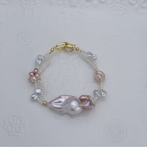 B13 Handmade Freshwater Baroque Flame Ball Pearl Bracelet